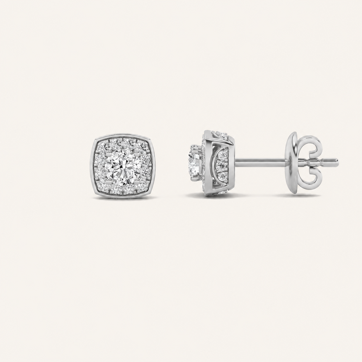 1CT Round Cut Lab Grown Diamond Halo Stud Earrings