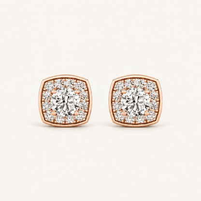 1CT Round Cut Lab Grown Diamond Halo Stud Earrings