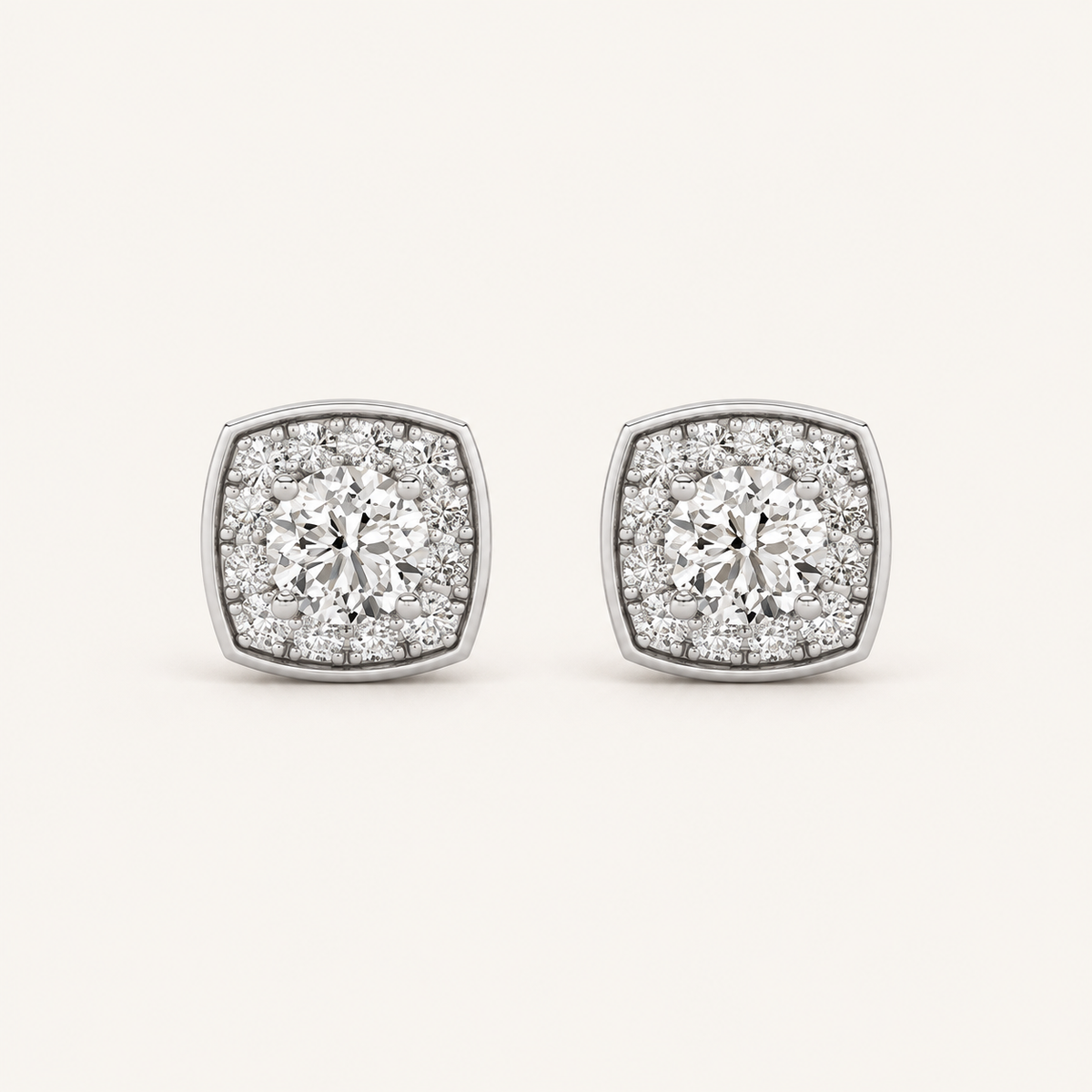 1CT Round Cut Lab Grown Diamond Halo Stud Earrings