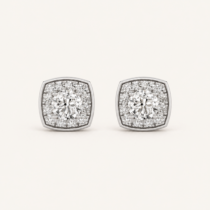 1CT Round Cut Lab Grown Diamond Halo Stud Earrings