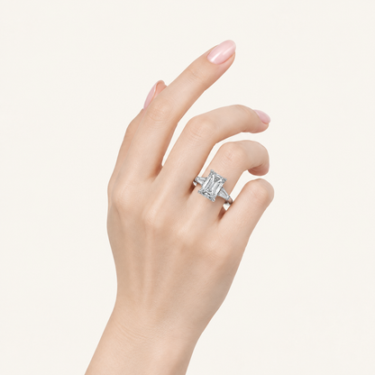 8.40Ct Emerald Cut Lab Grown Diamond Three Stone Ring
