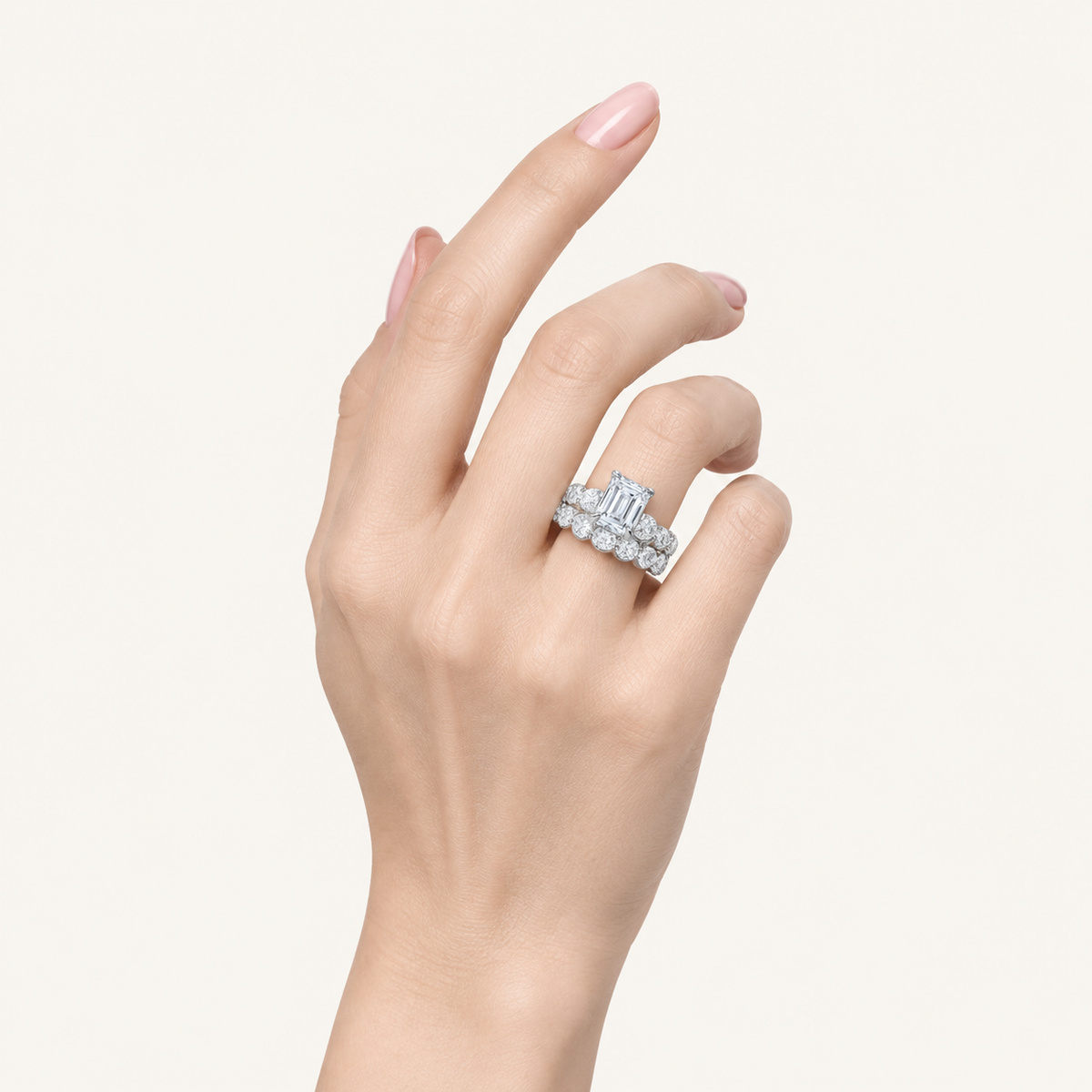 10.00CT Emerald Cut Lab Grown Diamond Bridal Set Ring