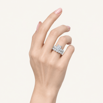 10.00CT Emerald Cut Lab Grown Diamond Bridal Set Ring