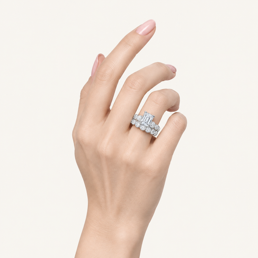 10.00CT Emerald Cut Lab Grown Diamond Bridal Set Ring