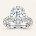 3.00CT Cushion Cut lab Grown Diamond Halo Bridal Set
