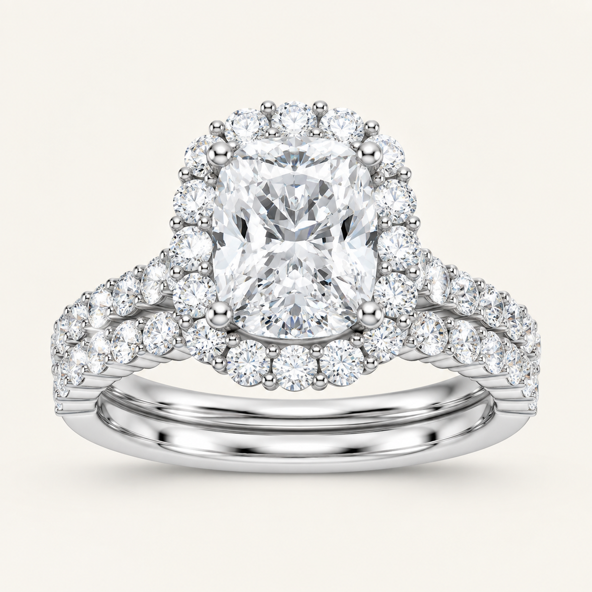 3.00CT Cushion Cut lab Grown Diamond Halo Bridal Set