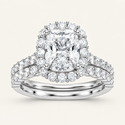3.00CT Cushion Cut lab Grown Diamond Halo Bridal Set