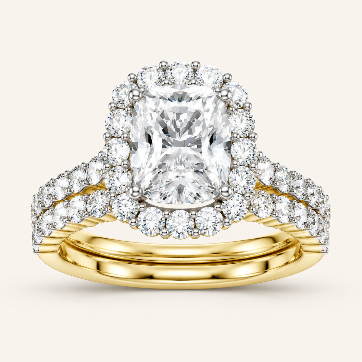 3.00CT Cushion Cut lab Grown Diamond Halo Bridal Set