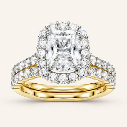 3.00CT Cushion Cut lab Grown Diamond Halo Bridal Set