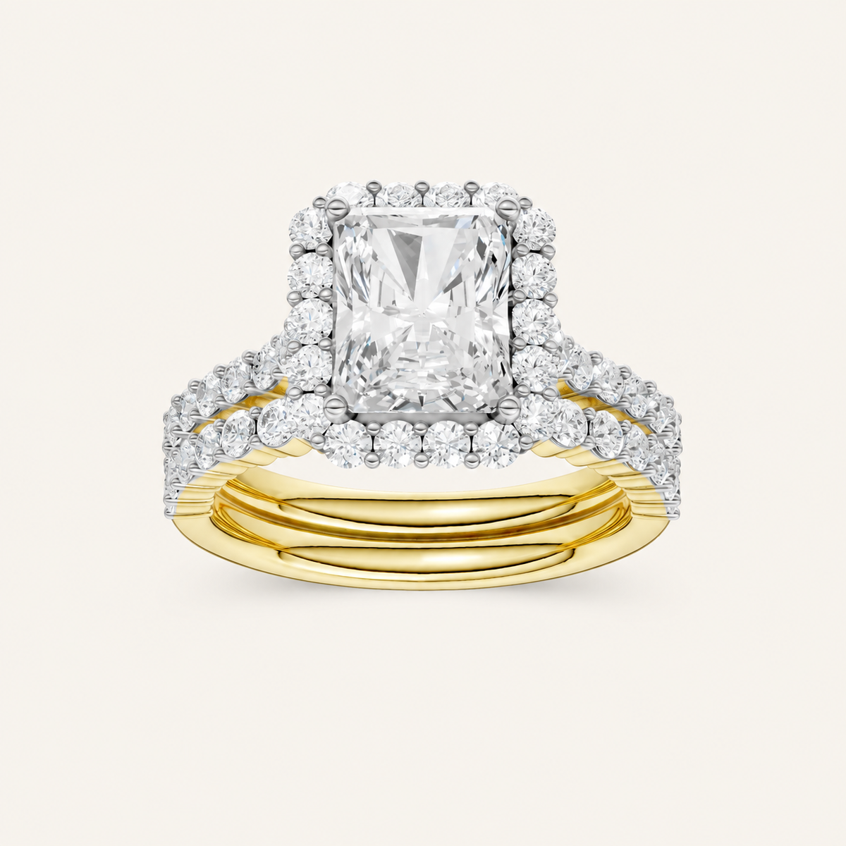 3.00CT Princess Cut Lab Grown Diamond Halo Bridal Set