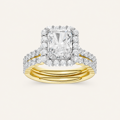 3.00CT Princess Cut Lab Grown Diamond Halo Bridal Set