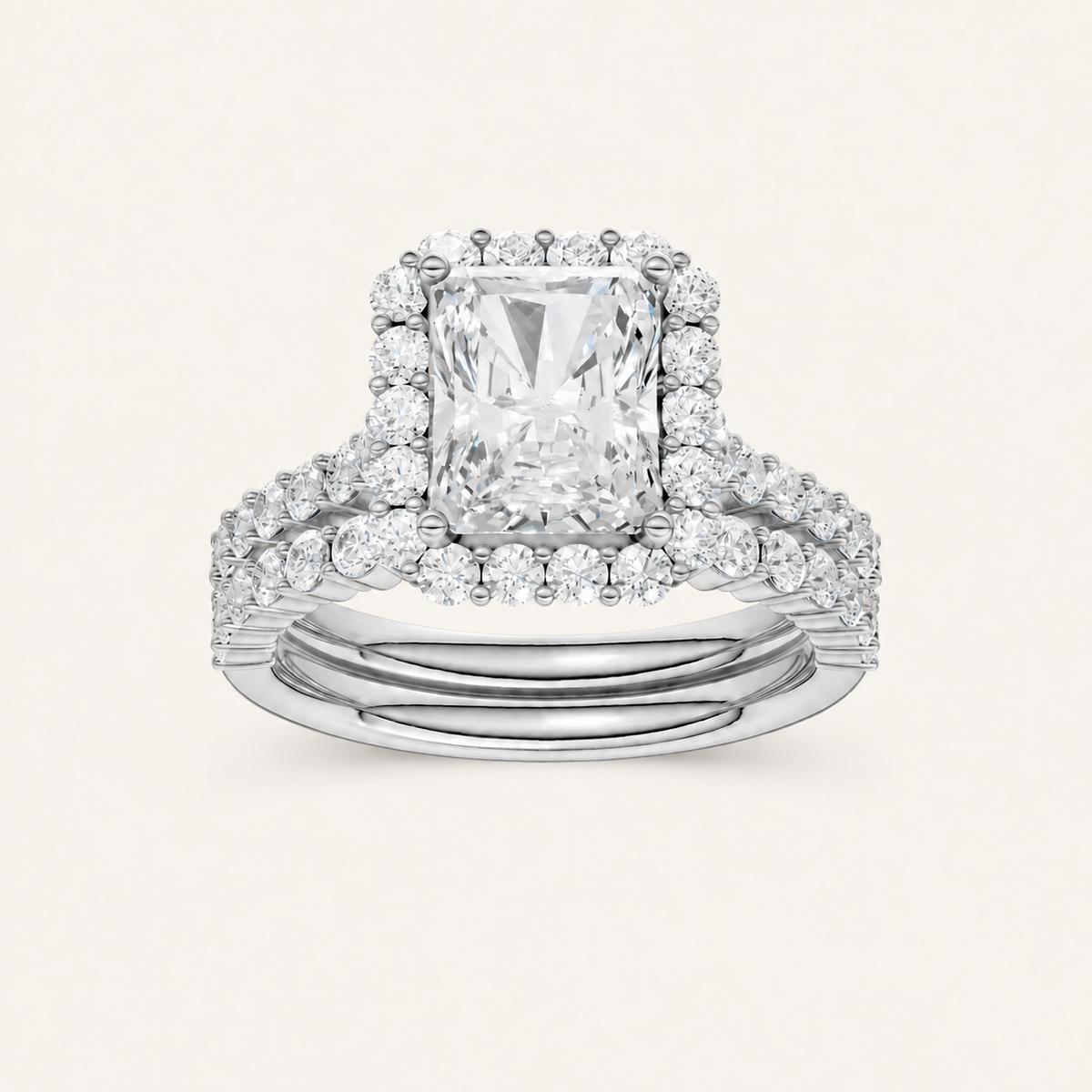 3.00CT Princess Cut Lab Grown Diamond Halo Bridal Set