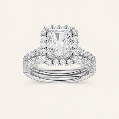 3.00CT Princess Cut Lab Grown Diamond Halo Bridal Set