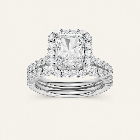 3.00CT Princess Cut Lab Grown Diamond Halo Bridal Set