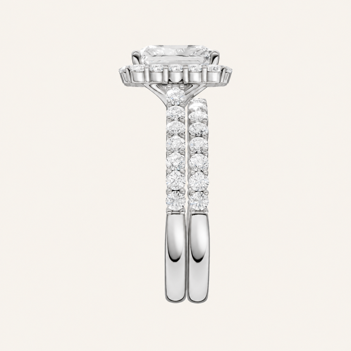 3.00CT Princess Cut Lab Grown Diamond Halo Bridal Set