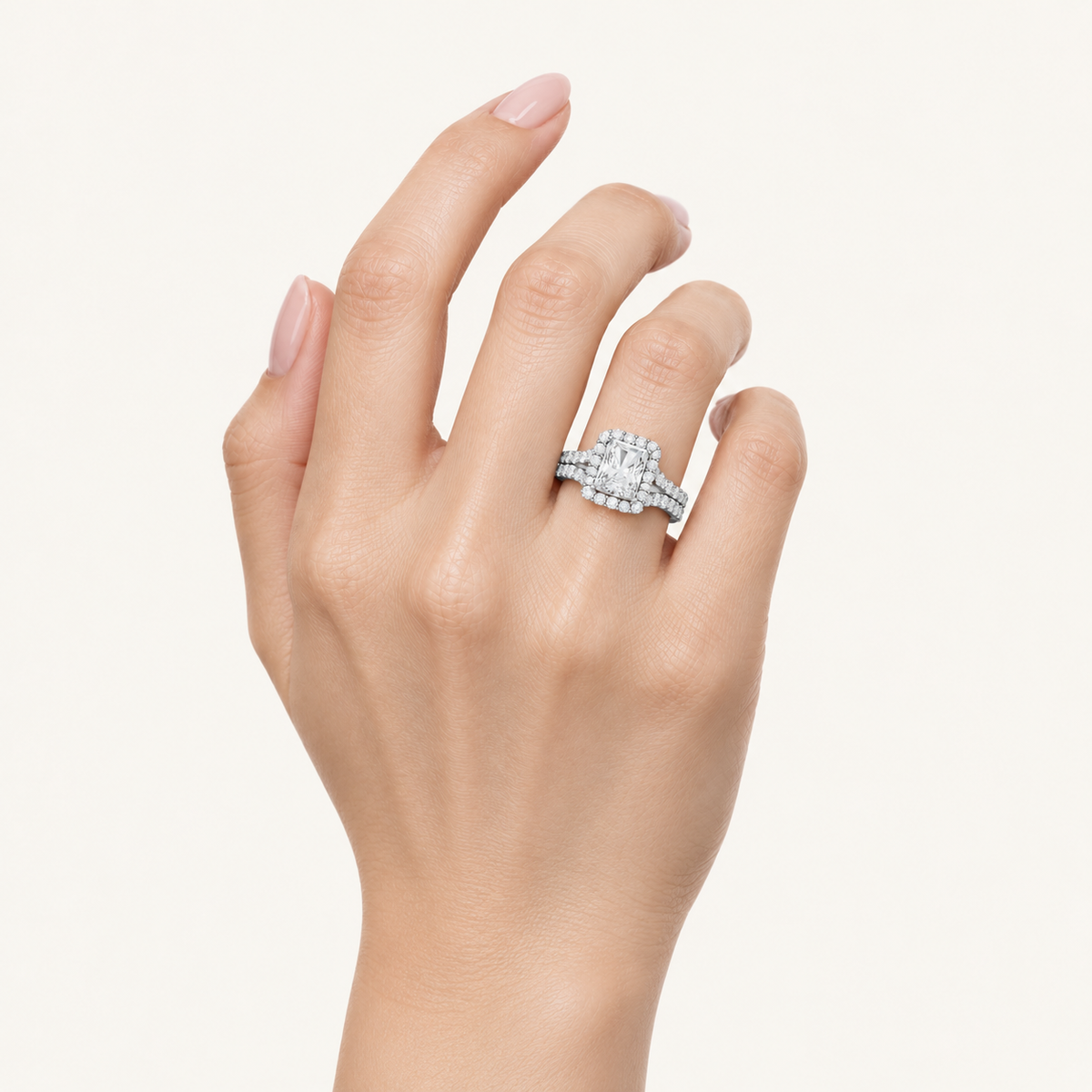 3.00CT Princess Cut Lab Grown Diamond Halo Bridal Set