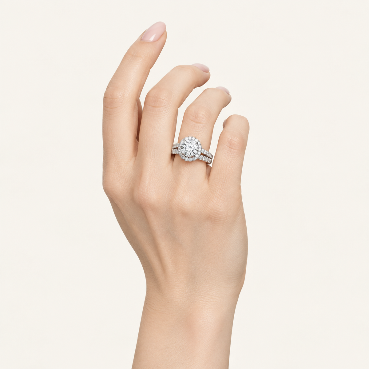 3.00CT Round Cut Lab Grown Diamond Halo Bridal Set