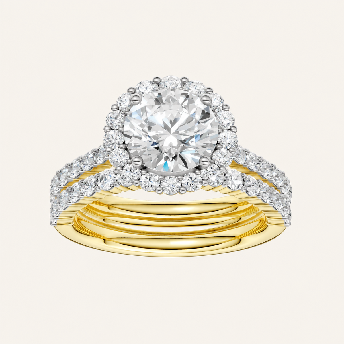 3.00CT Round Cut Lab Grown Diamond Halo Bridal Set