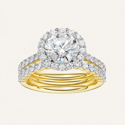 3.00CT Round Cut Lab Grown Diamond Halo Bridal Set