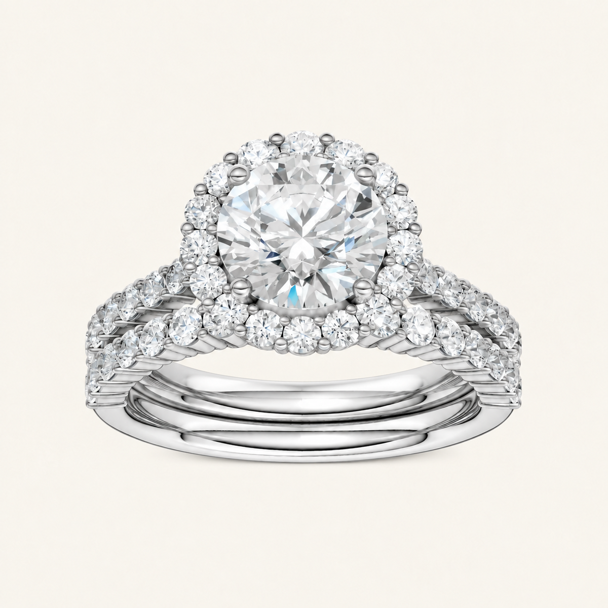 3.00CT Round Cut Lab Grown Diamond Halo Bridal Set