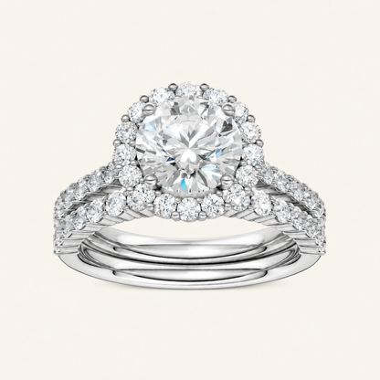 3.00CT Round Cut Lab Grown Diamond Halo Bridal Set