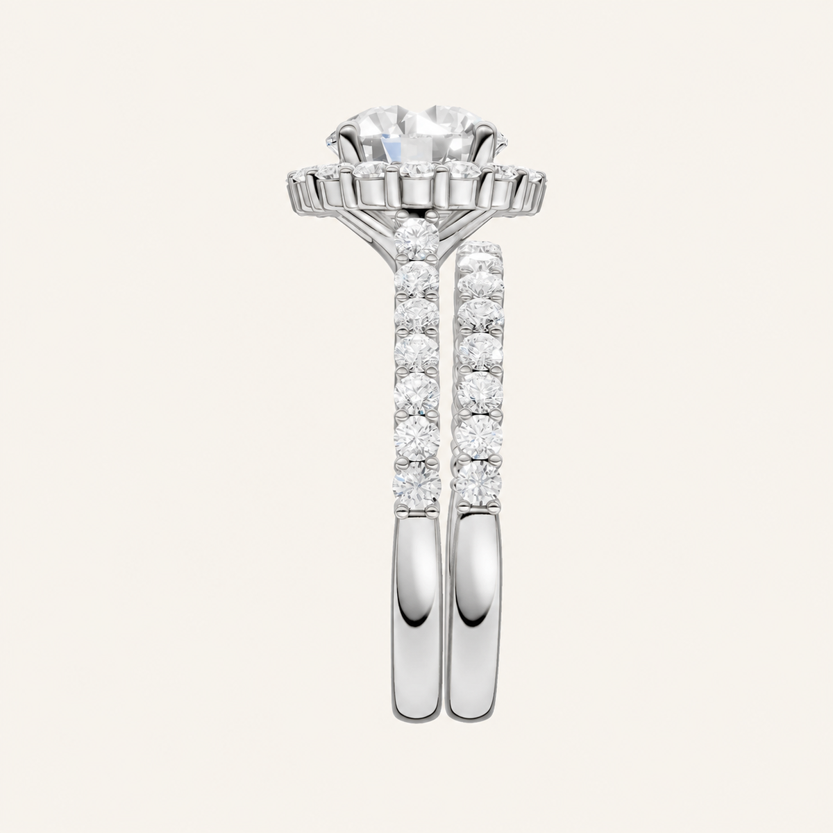 3.00CT Round Cut Lab Grown Diamond Halo Bridal Set