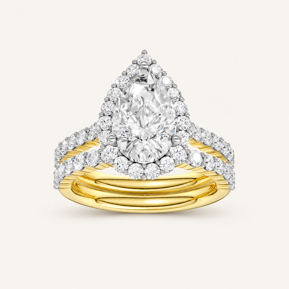 3.00CT Pear Cut Lab Grown Diamond Halo Bridal Set Ring