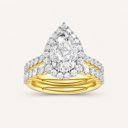 3.00CT Pear Cut Lab Grown Diamond Halo Bridal Set Ring