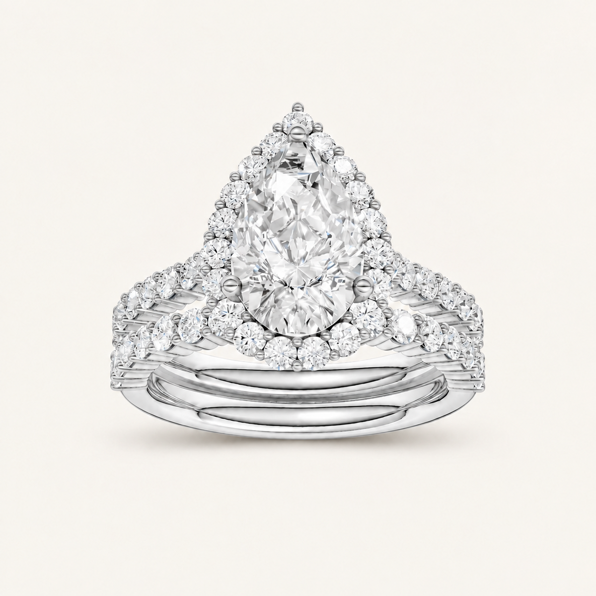 3.00CT Pear Cut Lab Grown Diamond Halo Bridal Set Ring