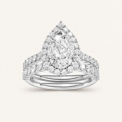 3.00CT Pear Cut Lab Grown Diamond Halo Bridal Set Ring