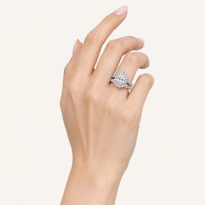 3.00CT Pear Cut Lab Grown Diamond Halo Bridal Set Ring