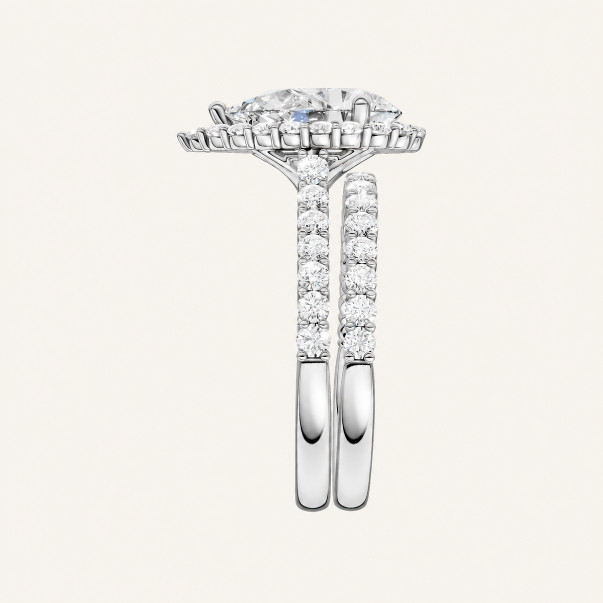 3.00CT Pear Cut Lab Grown Diamond Halo Bridal Set Ring