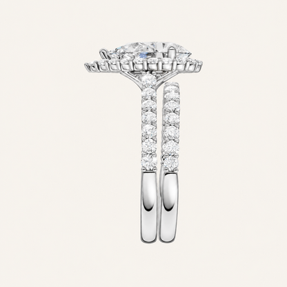 3.00CT Pear Cut Lab Grown Diamond Halo Bridal Set Ring