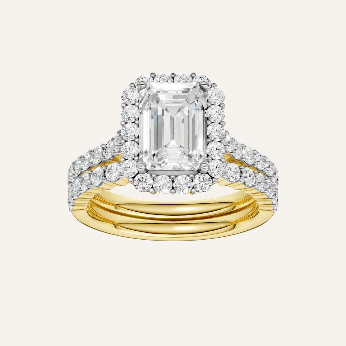 3.00CT Emerald Cut Lab Grown Diamond Halo Bridal Set Ring