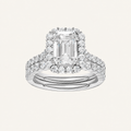 3.00CT Emerald Cut Lab Grown Diamond Halo Bridal Set Ring