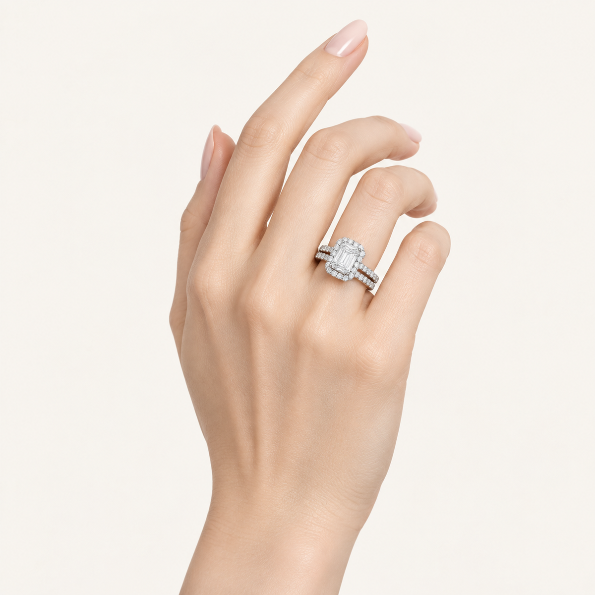3.00CT Emerald Cut Lab Grown Diamond Halo Bridal Set Ring