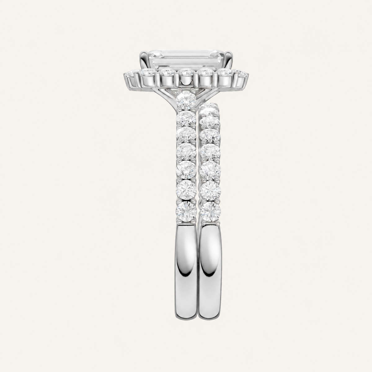 3.00CT Emerald Cut Lab Grown Diamond Halo Bridal Set Ring