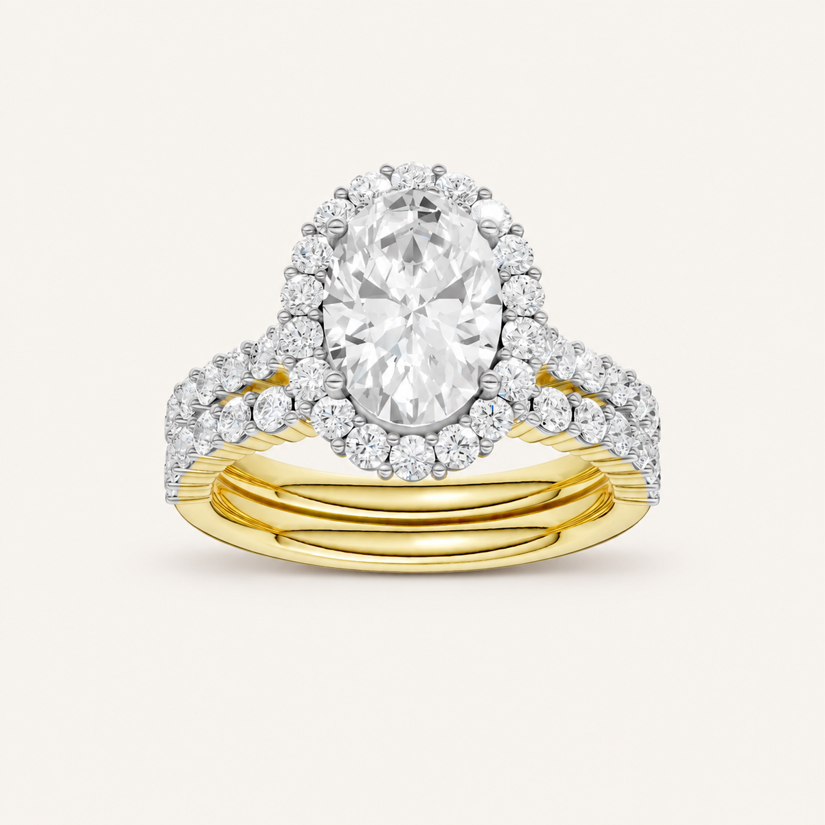 3.00CT Oval Cut Lab Grown Diamond Halo Bridal Set