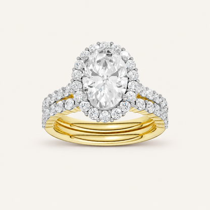 3.00CT Oval Cut Lab Grown Diamond Halo Bridal Set
