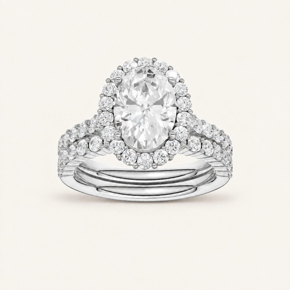 3.00CT Oval Cut Lab Grown Diamond Halo Bridal Set