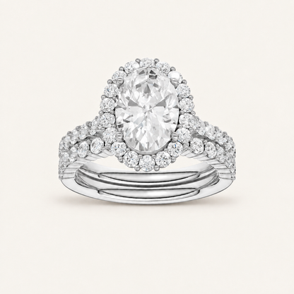3.00CT Oval Cut Lab Grown Diamond Halo Bridal Set