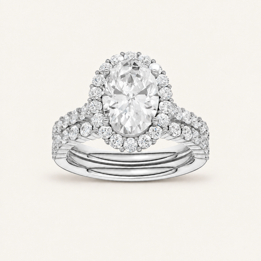 3.00CT Oval Cut Lab Grown Diamond Halo Bridal Set