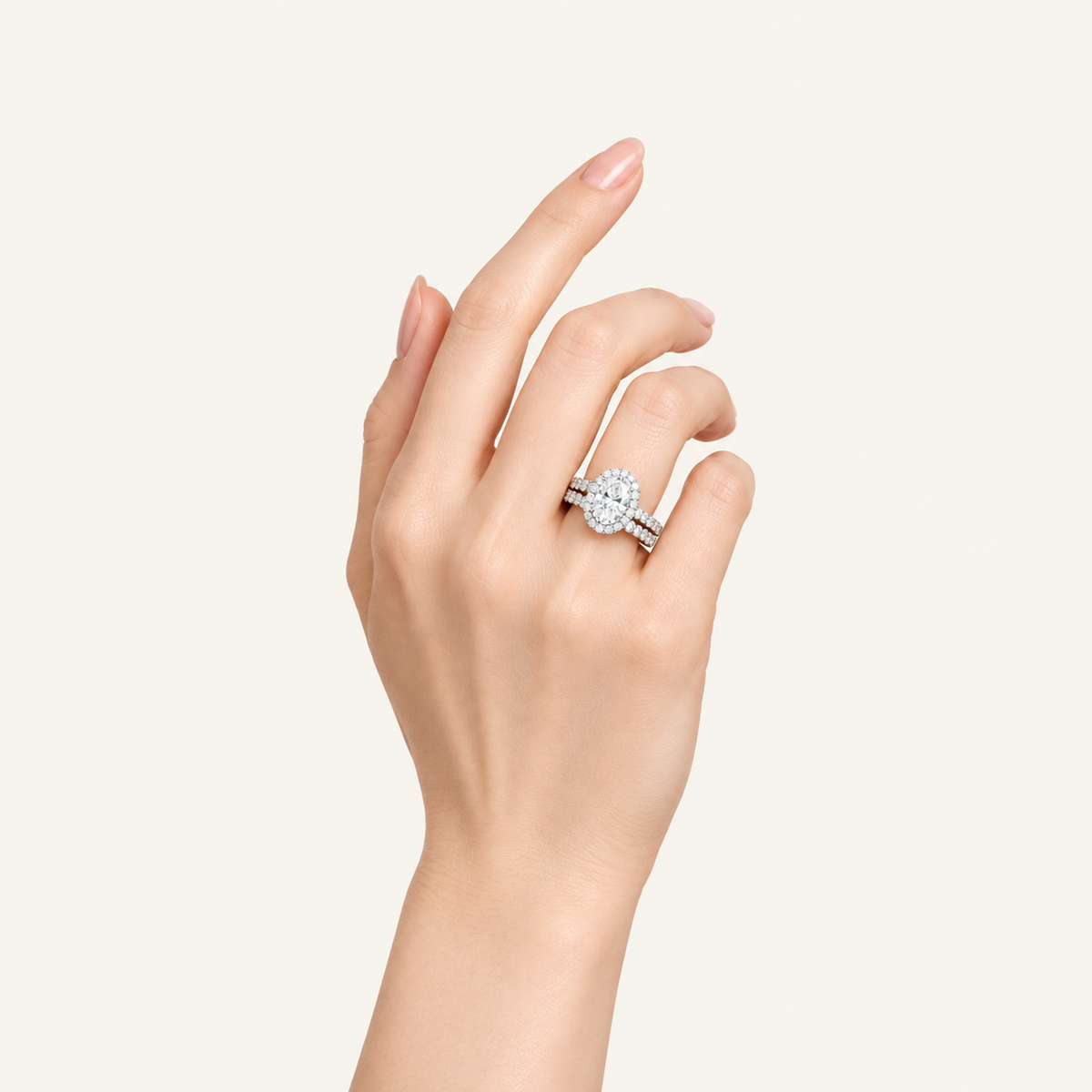 3.00CT Oval Cut Lab Grown Diamond Halo Bridal Set