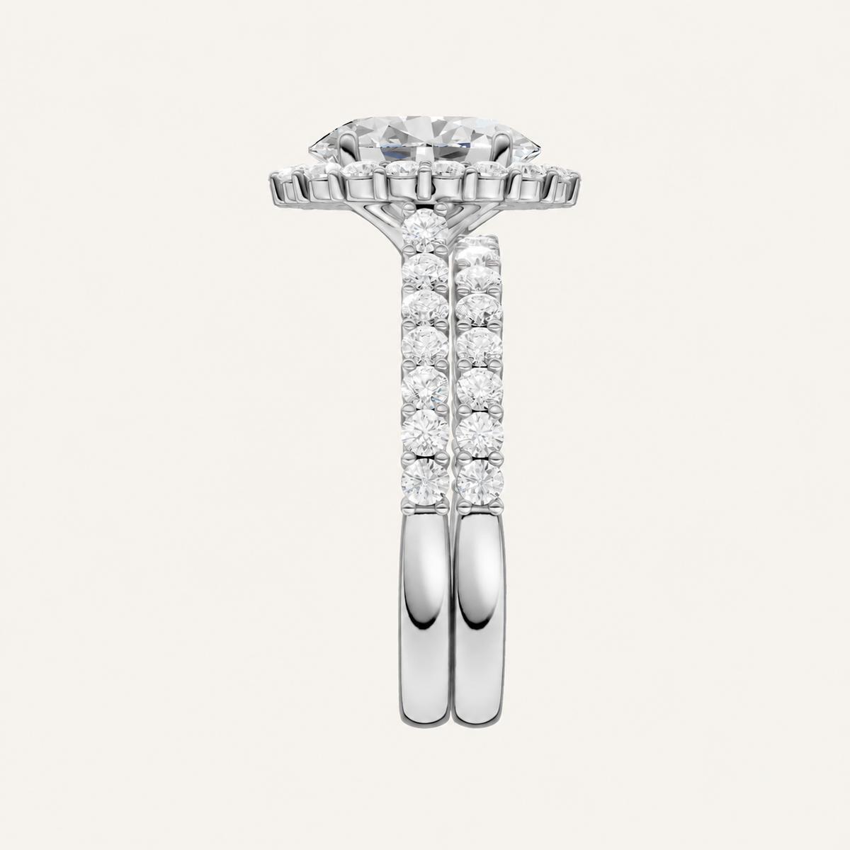 3.00CT Oval Cut Lab Grown Diamond Halo Bridal Set