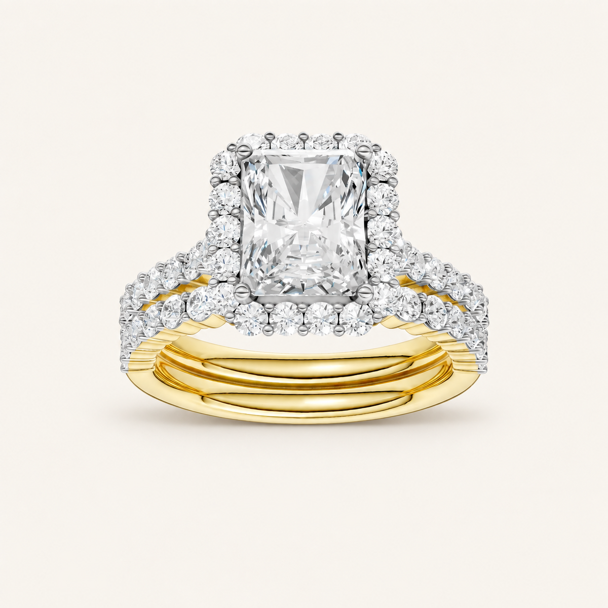 3.00CT Radiant Cut Lab Grown Diamond Halo Bridal Set