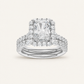 3.00CT Radiant Cut Lab Grown Diamond Halo Bridal Set