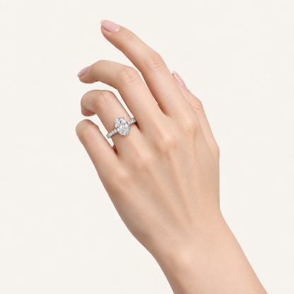 2.50CT Oval Cut Lab Grown Diamond Hidden Halo Side Stone Ring