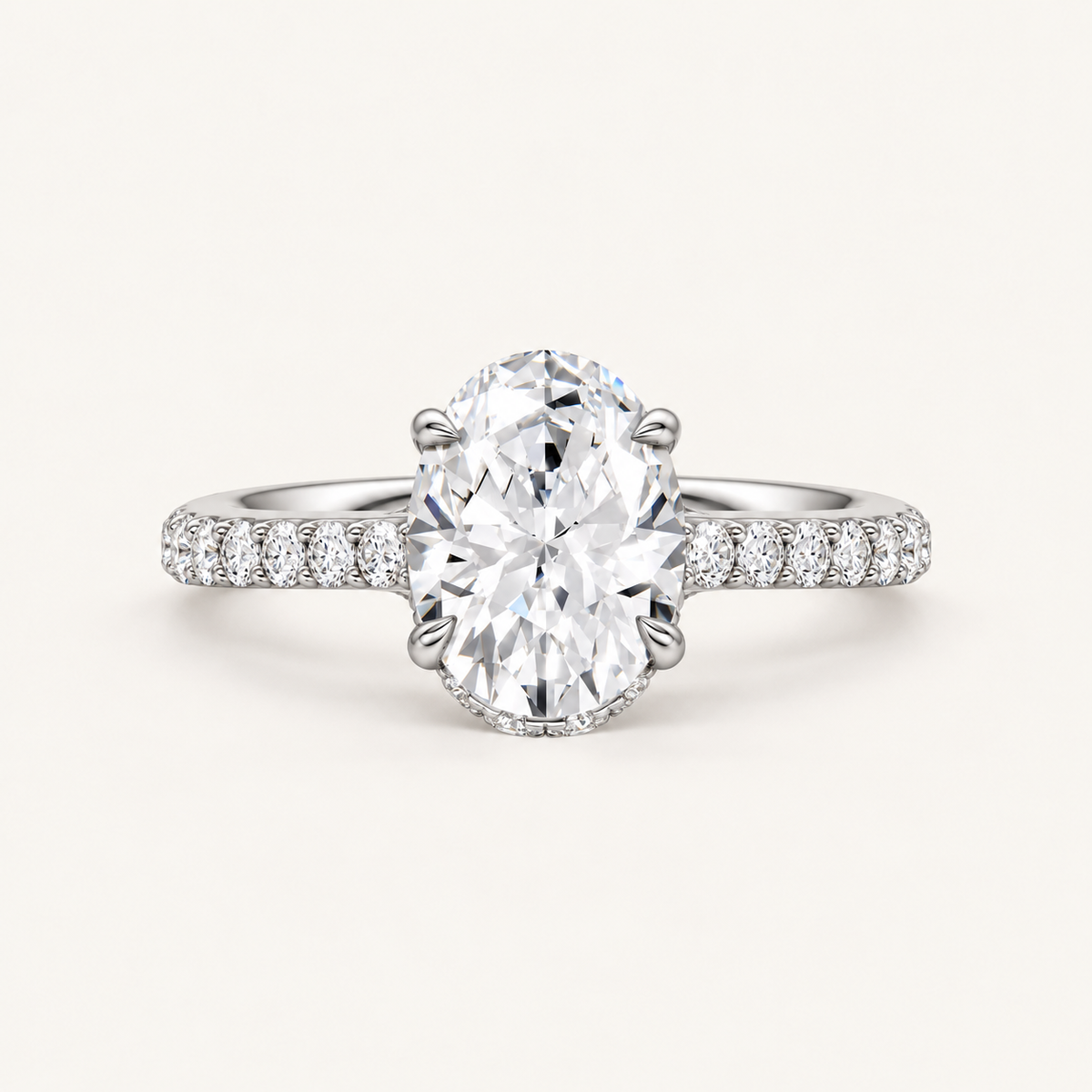 2.50CT Oval Cut Lab Grown Diamond Hidden Halo Side Stone Ring