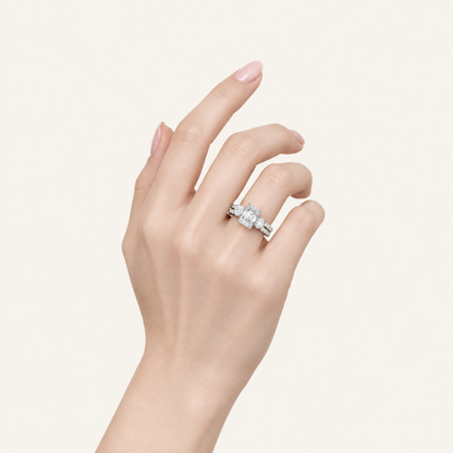4CT Radiant Cut Lab Grown Diamond Hidden Halo Three Stone Ring