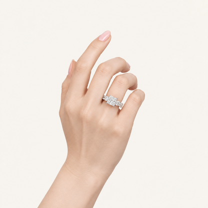 4CT Princess Cut Lab Grown Diamond Hidden Halo Three Stone Ring